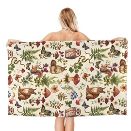 VODRM Woodland Animal Beach Towel, 32x52in Microfiber Quick Dry Forest Squirrel Owl Mushroom Butterfly Bath Towels, Soft Lightweight Oversized Sand Free, for Travel Pool Swimming Gym Decor, Gifts