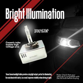 SPAUBC D5S HID Bulbs, 6000K Cool White, Xenon Headlight Bulbs, Waterproof Design with Metal Stents Base, 35W, Low/high Beam, Pack of 2