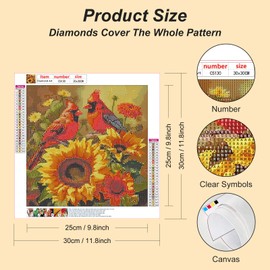 Acudotr Diamond Painting Kits for Adults, 5D DIY Cardinal Diamond Art Kits for Beginners, Full Drill Diamond Painting Kits for Home Wall Decor, Bird, 12x12 Inch