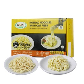 MOKI Oat Fiber Spaghetti＆Fettuccine, Gluten-Free, Low Carb, Keto-Friendly, Paleo-Friendly, Vegan, Zero Calorie Spaghtti 3.53 oz Each (12 Packs,Six bags each)