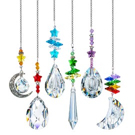 H&D HYALINE & DORA 6PCS Suncatchers Crystal Chandelier Prism Hanging Ornament for Window Home Garden,Rainbow Maker Crystal Pendant