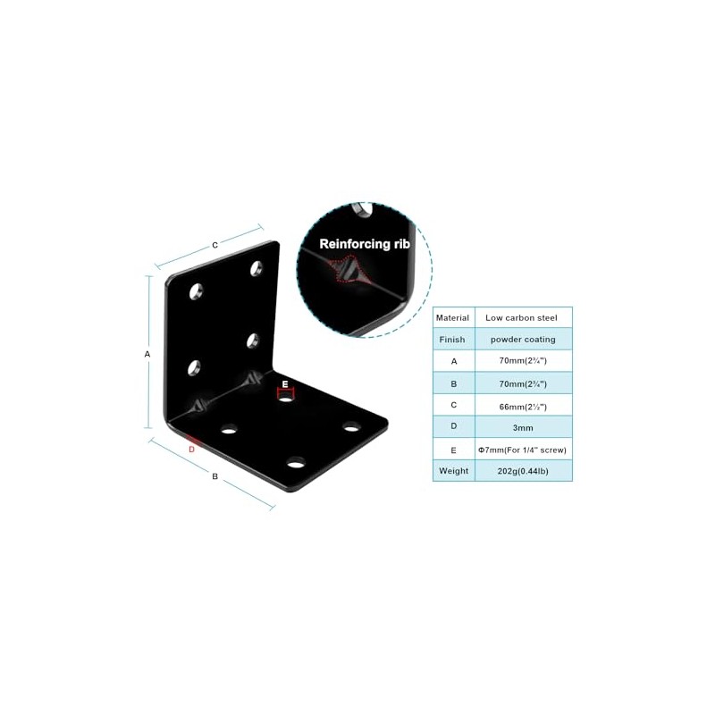 eoere 10 PCS 2-3/4" Black Steel L Right Reinforced Angle