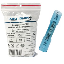 Kable Kontrol Heat Shrink Butt Connectors - 16-14 AWG 100 Pcs UL Listed – Insulated Butt Splice Waterproof Marine Grade Crimp Terminals, Copper & HDPE, for Automotive, Boat, Stereo Wiring - Blue