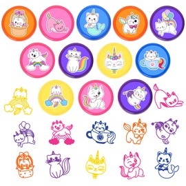 36PCS Caticorn Party Favors - 24PCS Temporary Tattoos & 12PCS Stamps - Ideal Cat Unicorn Themed Birthday Card Decorations Supplies Goodie Bag Cute Rewards for Boys Girls Classroom Gifts Baby Shower