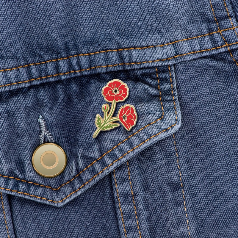Poppy Enamel Brooch Pin – Floral Lapel Beauty in a