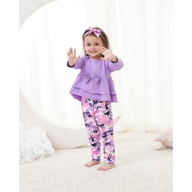 XUANHAO Baby Girl Fall Winter Clothes - Long Sleeve Ruffle Top Camouflage Pant Set for 12-18 Month 1 Year Old - Purple
