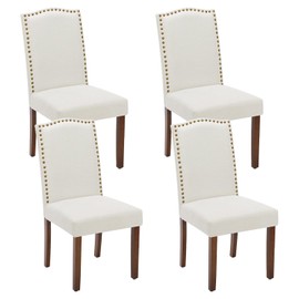 Sweetcrispy Dining Chairs Set of 4, Upholstered Fabric Kitchen Room Chairs Mid Century Modern High-End Dining Room Side Chairs with Nailhead Trim and Wood Legs for Bedroom, Living Room, Beige