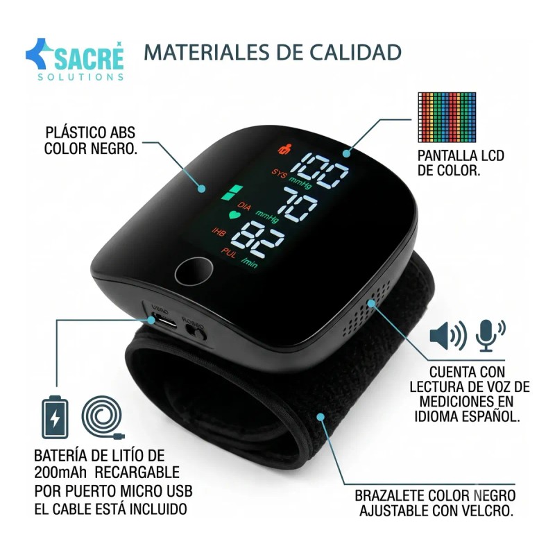 Tensiómetro Digital de Muñeca Negro - Sacré Solutions