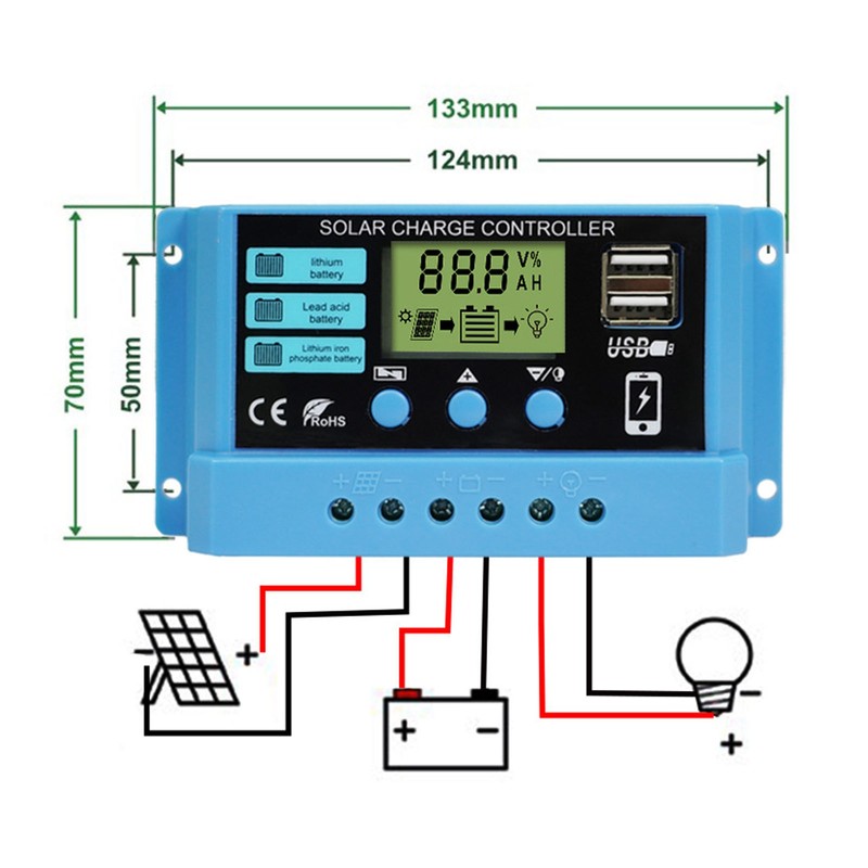 Solar Charge Controller 12V 24V Battery Solar Panel Charging Regulator