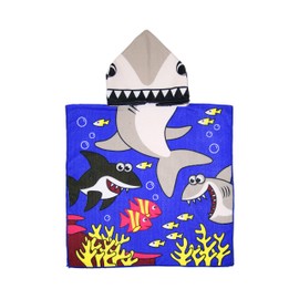 Innerest Kids Beach Towel Poncho for Toddlers - Hooded Towel for Beach Pool Poncho Wrap Bathrobe (A: Shark #1, 24" x 48")
