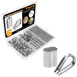 Yinpecly 100pcs 1/8" Wire Rope Aluminum Crimping Loop Sleeves and 50pcs M3 304 Stainless Steel Thimble Rigging for 1/8 Inch Diameter Wire Rope Cable