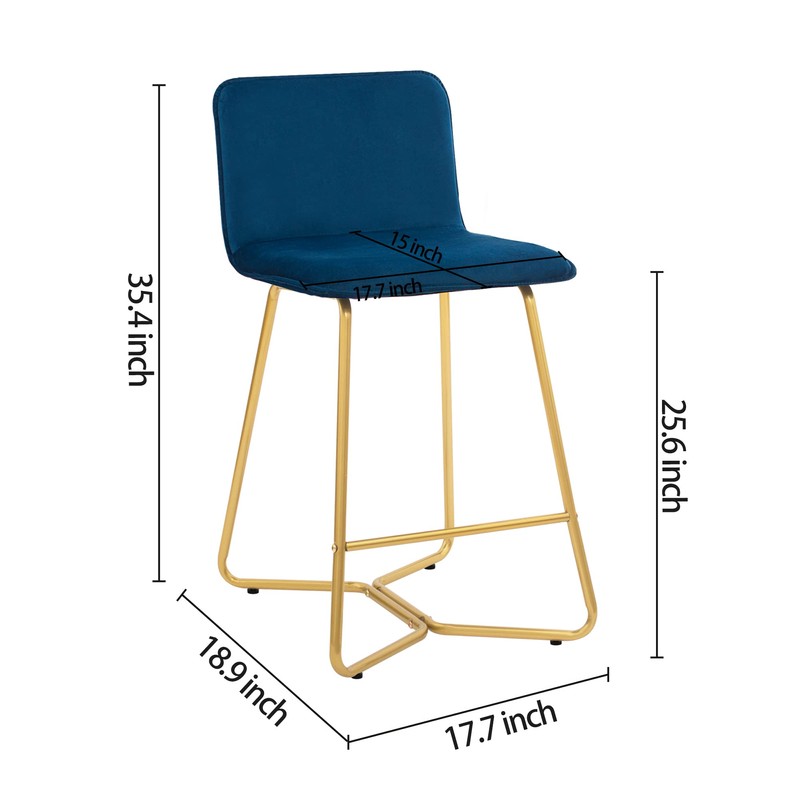 CangLong Upholstered Counter Stool Chair with Polished Gold Metal Frame,