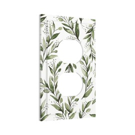 Green White Eucalyptus Olive Leaf 1 Gang Outlet Plate Covers Decorative Single Duplex Wall Plate Sage Floral Electrical Receptacle Light Switch Cover Art Faceplate Switchplate for Living Room Decor