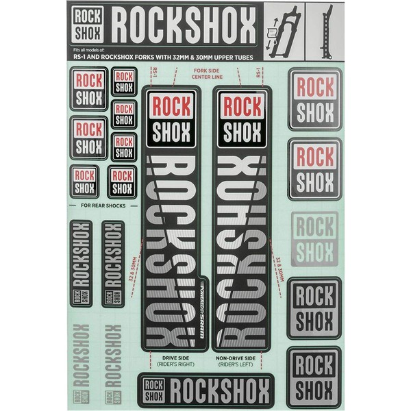RockShox Unisex's Spare Front Suspension Decal Kit 30/32mm White My18 Sid/Reba/Revelation(Pre-2018)/Sektor/Recon/Xc32/30G/30S/Xc30 Service & Spare Part, Black