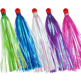 Mylar Flash Teaser Tails Bucktail Lures Fishing Teasers Weighted Jig Heads Mylar Fishing Skirts Hair Bait Jigs 0.35oz Bullet Sinker Head with Bucktail Teasers