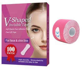 Bisienya 100 Pcs Waterproof Face Tape Lift,Invisible Face Lift Tape,Natural Lifting,Effectively Covers Fine Lines,with 1 Pink Volume Sports Patch Tape for Double Chin Neck and Face Wrinkle