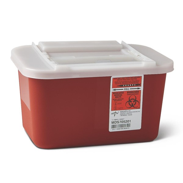 Medline Sharps Container, 1 Gallon, Sliding Lid, Red (Pack of 32)