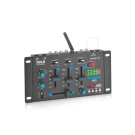 Pyle Wireless DJ Audio Mixer - 3 Channel Bluetooth Compatible DJ Controller Sound Mixer, Mic-Talkover, USB Reader, Dual RCA Phono/Line In, Microphone Input, Headphone Jack, Black - PMX8BU