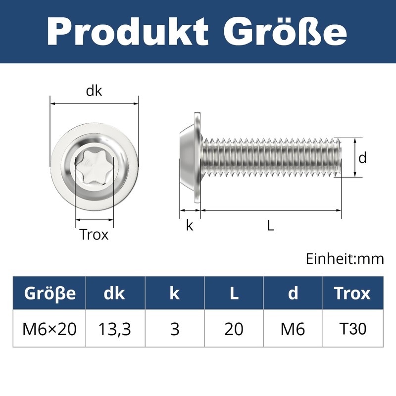 Pack of 20 M6 x 20 mm Rounded Head Screws