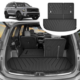 Cargo Liner & Backrest Mat Fit for Kia Telluride 2020-2025: Cargo Mat with Backrest Mat Behind 3rd Row Back Seat Protector - All Weather Protection Trunk Mat with Back Seat Cover Telluride Accessories