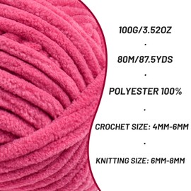 4 Pack Chunky Chenille Yarn for Crocheting, Baby Yarn for Crocheting Soft Blanket, 349.9 yds /14.1 oz Crochet Yarn, Bulky 5 Amigurumi Yarns, Fluffy Velvet Yarns for Knitting Crafts (4 Rose)
