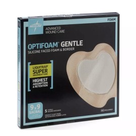 Medline Optifoam Gentle Silicone-Faced 5-Layered Foam Dressing, 9" x 9", Sacrum (QTY: 5)
