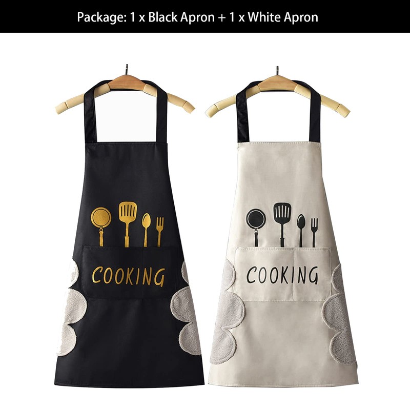 DILLMAN Women Kitchen Apron with Hand Wipe Pockets，Big Pocket,Hand-wiping, Waterproof
