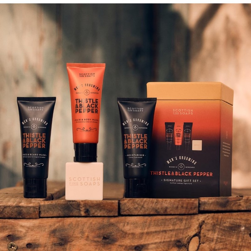 Scottish Fine Soaps Classic Thistle & Black Pepper 4-Piece Gift