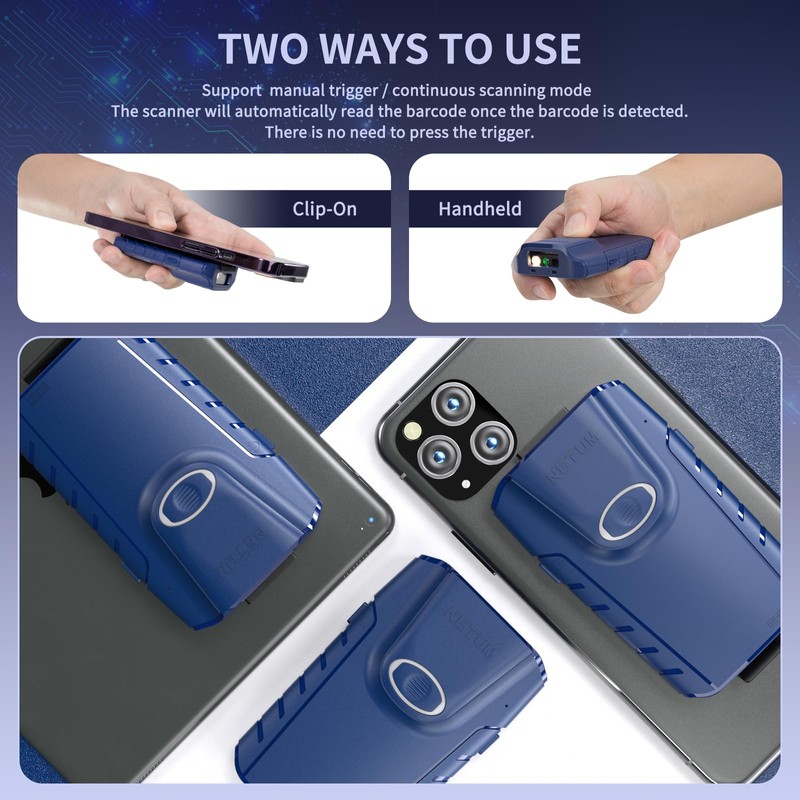 NETUM Bluetooth 2D Barcode Scanner, 3-in-1 Small Portable QR Bar