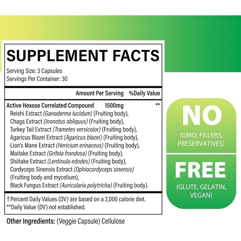 Active Hexose Correlated Compound 1500 mg Supplement, Natural 8 Mushroom