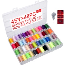 48 Rainbow Color Set of Handy Polyester Sewing Threads with needls and Threader