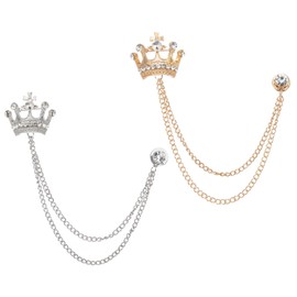 PATIKIL Crown Hanging Chain Brooch Pins, 2 Pcs Rhinestone Suit Pins Fashion Crystal Lapel Pins for Women Men Clothes Dress Bouquet Coat Hat Bag, White