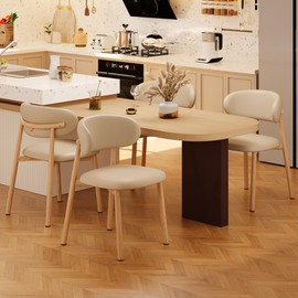 JCAJCA Kitchen Dining Chairs Set of 2 Modern Upholstered Leather Farmhouse Dining Room Chair with Metal Legs, Original/Khaki