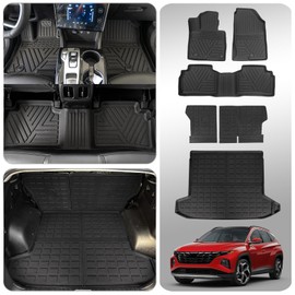 Thinzyou Floor Mats Compatible with 2022 2023 2024 2025 Hyundai Tucson Trunk Mat Cargo Liner Cargo Mat TPE All Weather Back Seat Cover Protector Tucson Accessories(Floor Mats+Backrest Mats+Trunk Mat)
