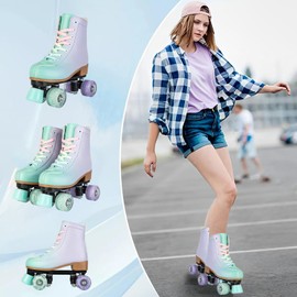 Silvertree Roller Skates for Women and Men PU Leather High-top Adult Roller Derby Skates Wheels Light Up Roller Skates Four-Wheel Shiny Roller Skates for Girls Boys Unisex (Women's 9 / Men's 7.5)