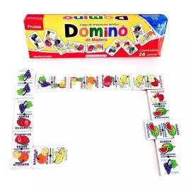 Domino Dominó Frutas Bilingüe Premium De Madera, Grande Didáctico
