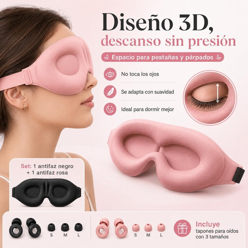 2 Pieza Antifaz para Dormir y 2 Pares Tapones Auditivos