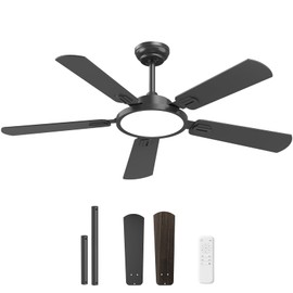onffo 52-inch Low Profile Ceiling Fan with Light & Remote, Modern Black Ceiling Fan, Ultra Quiet Reversible DC Motor, Energy Efficient, Timer, Indoor/Outdoor Use for Living Room, Patio