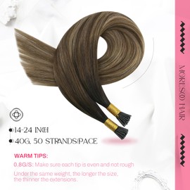 Moresoo I Tip Hair Extensions Human Hair Golden Brown with Golden Blonde I Tip Human Hair Extensions Dark Ash Blonde Balayage Pre Bonded Hair Extensions Human Hair 24Inch 40G/50S