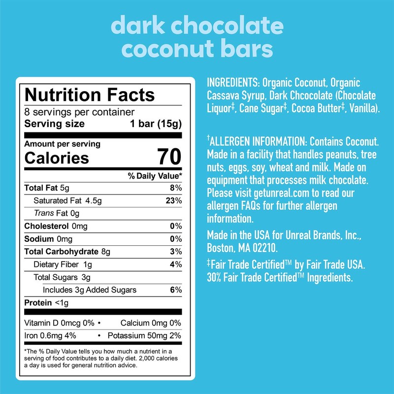 UNREAL Dark Chocolate Coconut Bars | 3g Sugar | Certified
