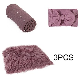 EUBUY 3pcs Baby Photography Pearl Wrap Plus Headband Suit Decor Wrap Blanket Swaddle Baby Photo Props Baby Photoshoot Props Prop