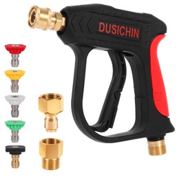 DUSICHIN DUS-220 Short Wand High Pressure Washer Handle Gun 3000 PSI Max 5 Pressure Power Washer Nozzles Tips Black