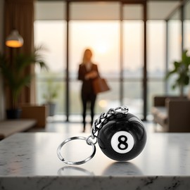 Dwuww Creative Number Eight Billiard Key Chain Pendant Car Key Ring Decoration Black Useful and Practical Accessories Gift
