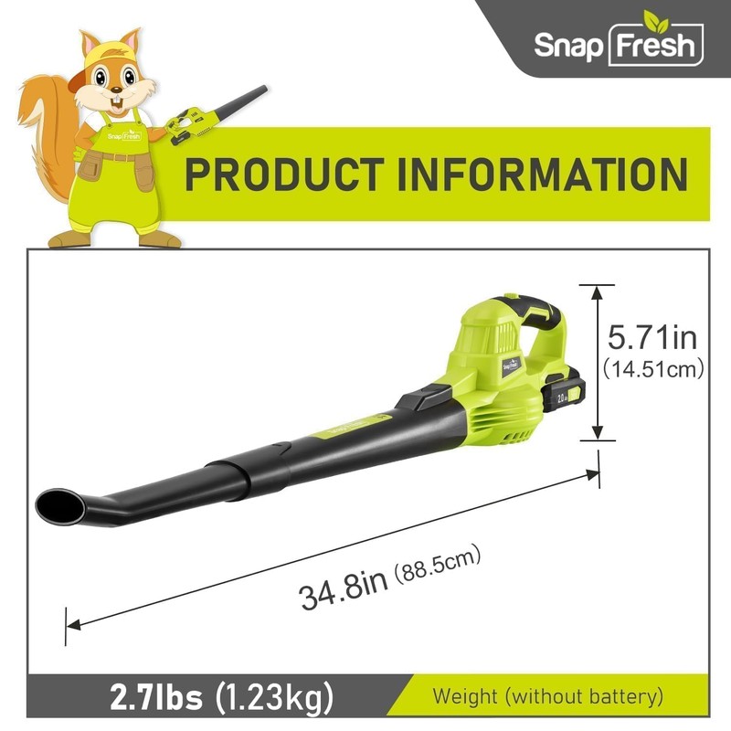 SnapFresh Cordless Leaf Blower - 20V Electric Leaf Blower with