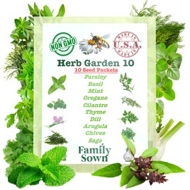 Herb Garden 10 Seeds Variety Pack for Planting Indoor and/or Outdoor herb Gardens. Parsley, Cilantro, Mint, Basil, Oregano, Dill, Thyme, arugula, Chives, sage.