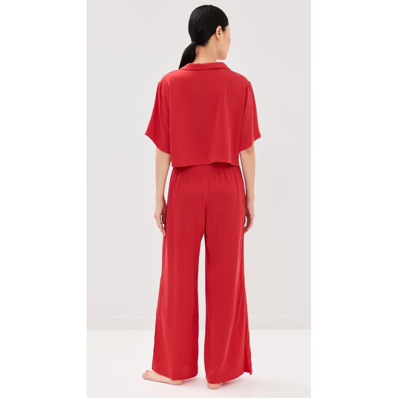 Lunya Women's Washable Silk High Rise Pant Set, Pure Carmine,