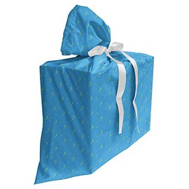 Lunarable Yellow and Blue Fabric Gift Bag, Stars in the Sky Themed Vibrant Colored Celestial Pattern, Present Sack for Parties Birthdays with 3 Ribbons, 27, Blue Yellow