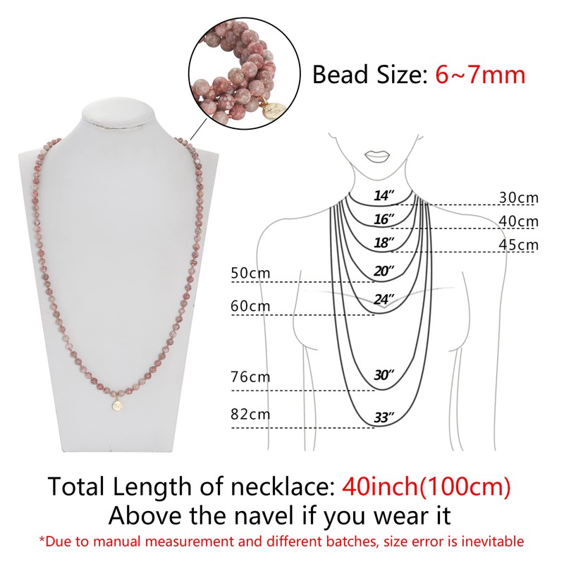 Firstmeet Stone Necklace Long Agate Beads Chain Round Smooth Bracelet