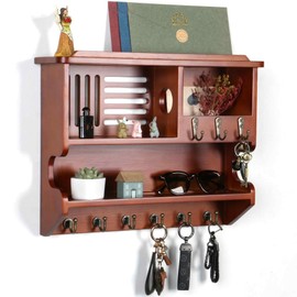 Bangshou Key Holder, Key Holder for Wall, Key and Mail Holder for Wall, Mail and Key Holder for Home Decor, Mail Organizer Wall Mounted with Key Hooks, Auburn