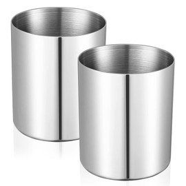 2 Packs Silver Pen Holder for Desk, SUS304 Stainless Steel Heavy Duty Pen Holder Stand,Cylinder Pencil Holder,Desktop Stationery Organizer